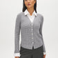 MG Grey Mix Twofer Cable Knit V-Neck Cardigan - Woman Wearing Layered Look Sweater - Suzy Shier