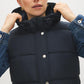 Navy Quilted Puffer Vest with Hood - Close-up Hood Detail - Suzy Shier