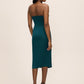 Teal Satin Bustier Midi Dress with Side Slit - Back View - Le Chateau