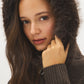 Chocolate Brown Hooded Sweater with Detachable Faux Fur Trim - Hood Detail - Suzy Shier