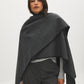 Grey Melange Woven Cape with Contrast Scarf - Side Profile View - Suzy Shier