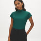 Forest Biome Ribbed Dolman Sleeve Mock Neck Top - Woman Wearing Short Sleeve Knit Top - Suzy Shier