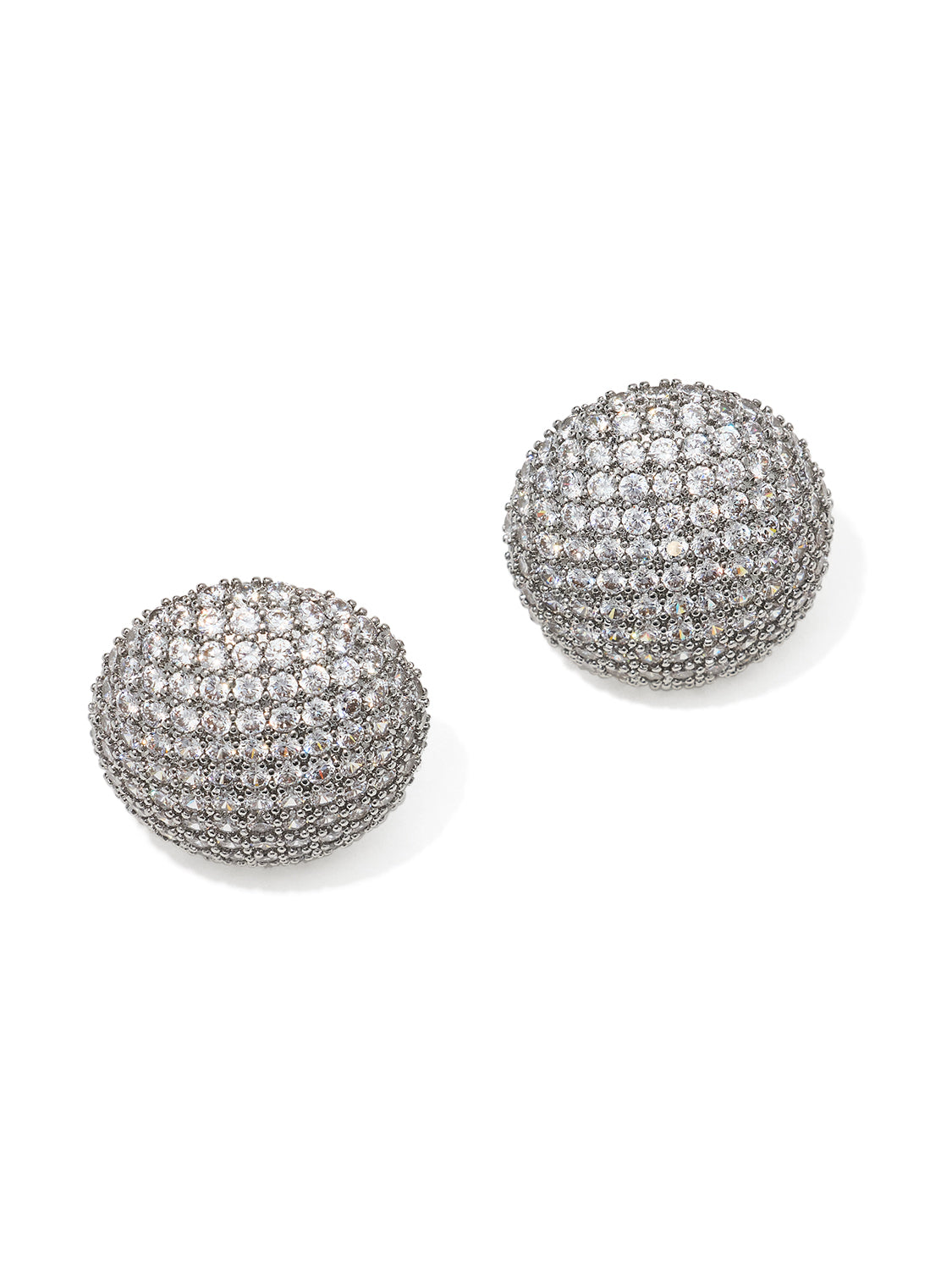 Silver/Clear Pave Button Earrings - Close-up of Sparkling Jewelry - Suzy Shier