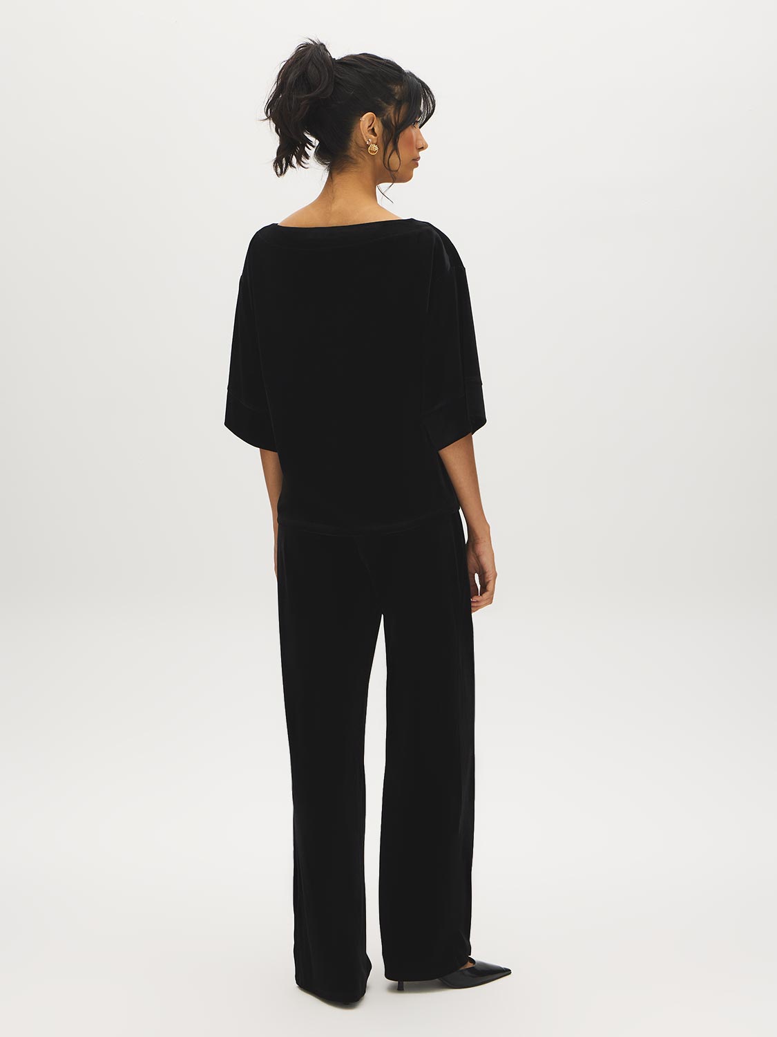 Jet Black Velvet Boat Neck Boxy Top - Back View - Suzy Shier