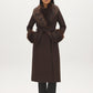 Dark Brown Melange Long Belted Faux Wool Coat - Front View - Suzy Shier