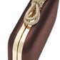 Brown/Gold Woven Satin Minaudire with Jeweled Bow - Jeweled Bow Detail - Le Chateau