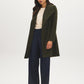 Olive Asymmetrical Zip Front Faux Wool Coat - Open Front View - Suzy Shier
