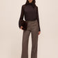 Oatmeal Check Bootcut Trouser Pant - Woman Wearing Tailored Checkered Trousers - Le Chateau