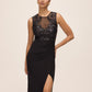 Black Illusion Upper Sequin Sheath Dress - Front View - Le Chateau