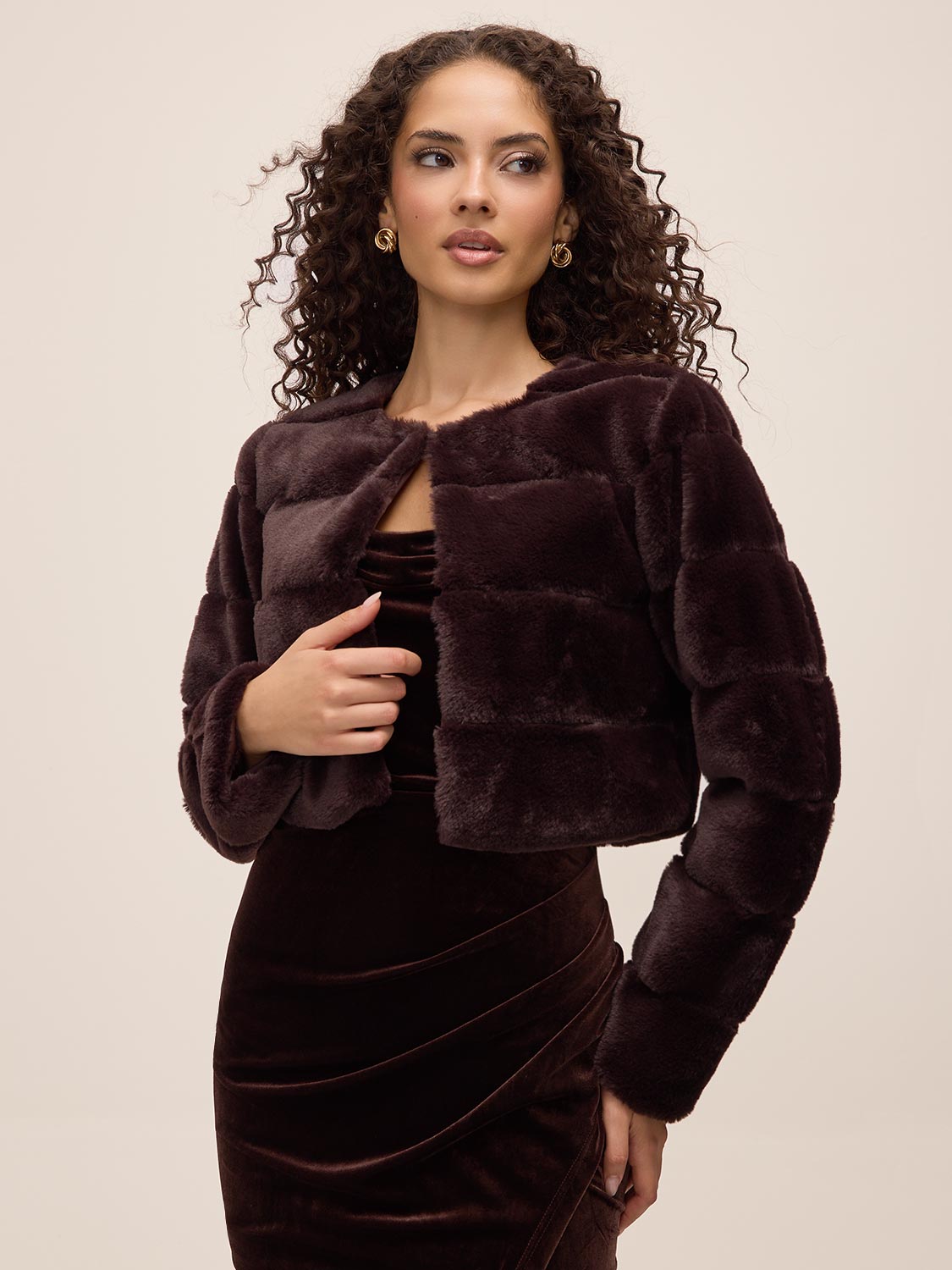 Chocolate Striped Fur Bolero - Luxurious Evening Cover-Up with Hook and Eye Closure - Le Chateau