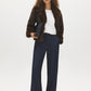 Brown Faux Fur Coat with Leather Detail - Front View - Suzy Shier