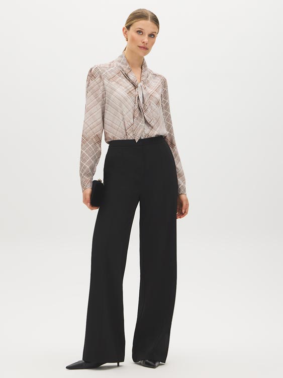 Ashes of Roses Printed Blouse with Neck Tie - Front View - Suzy Shier