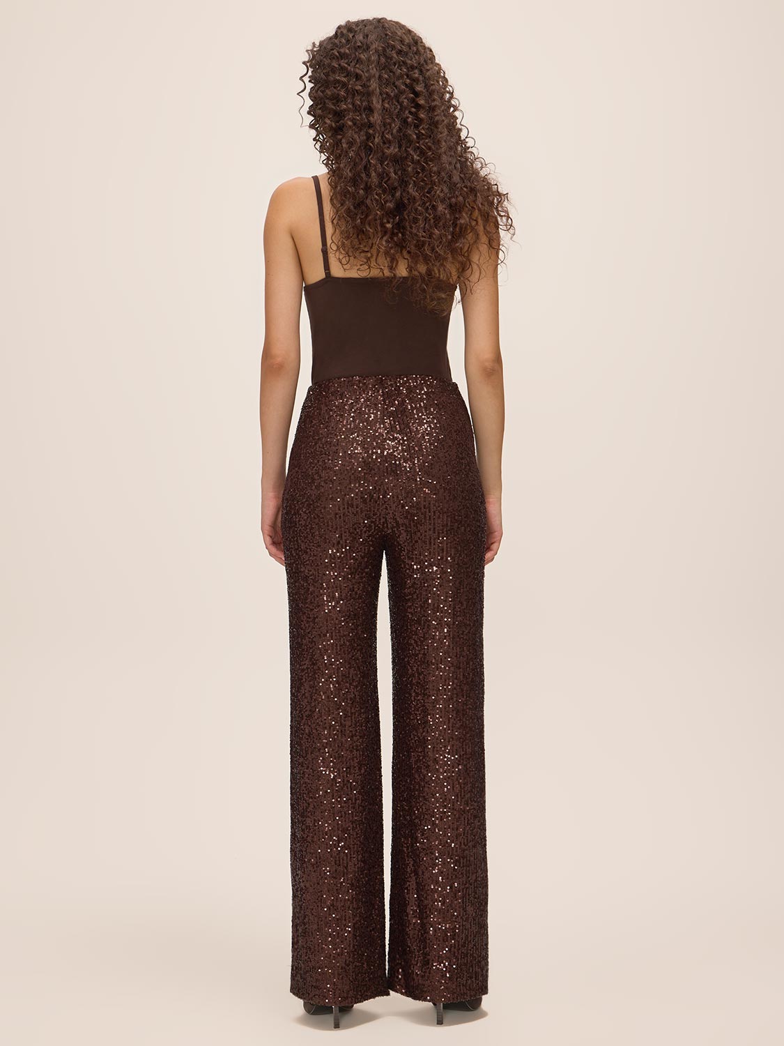 Espresso Sequin Wide-Leg Pant - Back View - Le Chateau