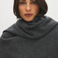 Grey Melange Woven Cape with Contrast Scarf - Close-up Fabric Detail - Suzy Shier