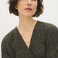 Green Mix Textured Knit Dolman Sleeve Dress - Close-up Fabric Detail - Suzy Shier