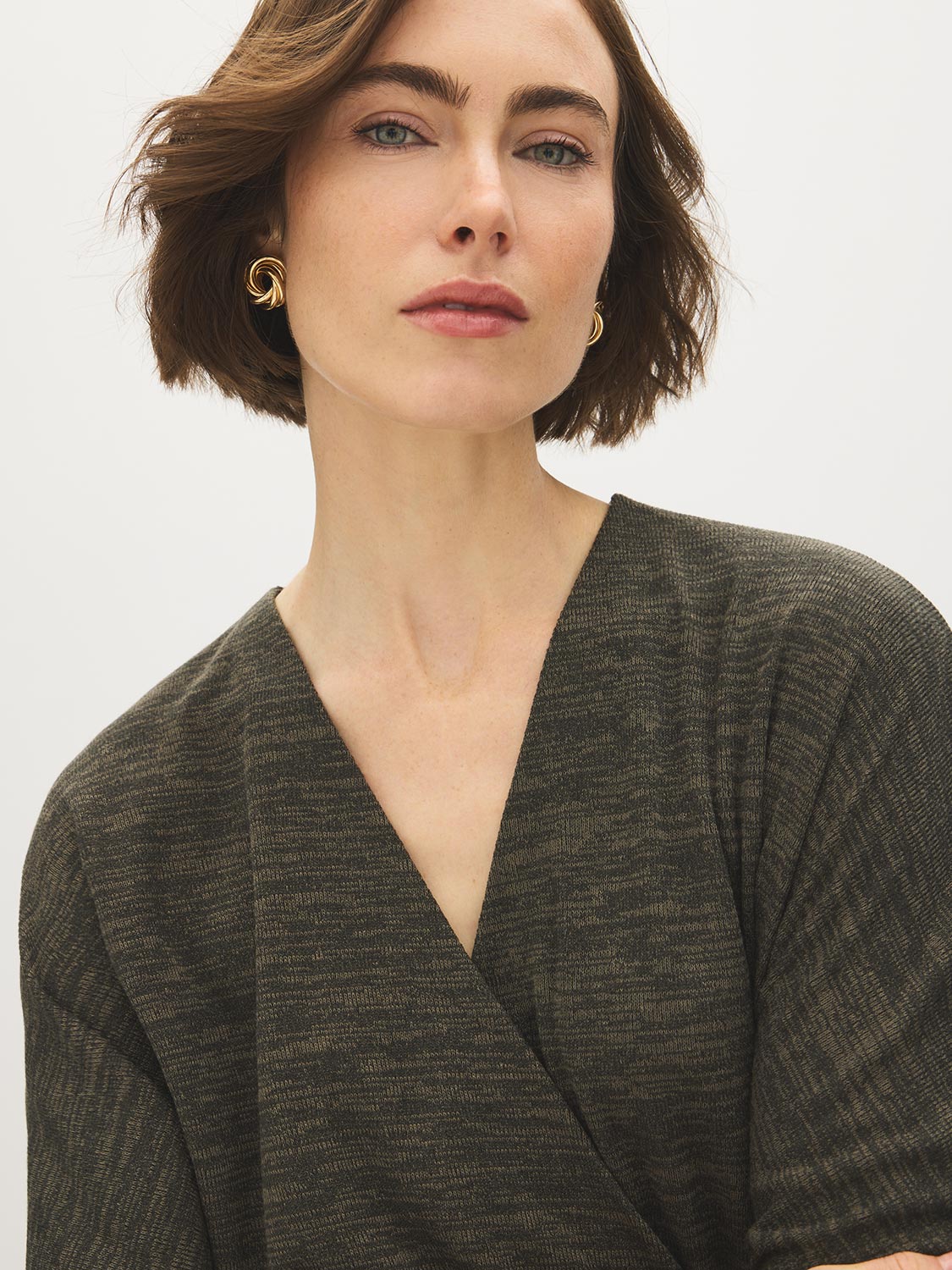 Green Mix Textured Knit Dolman Sleeve Dress - Close-up Fabric Detail - Suzy Shier