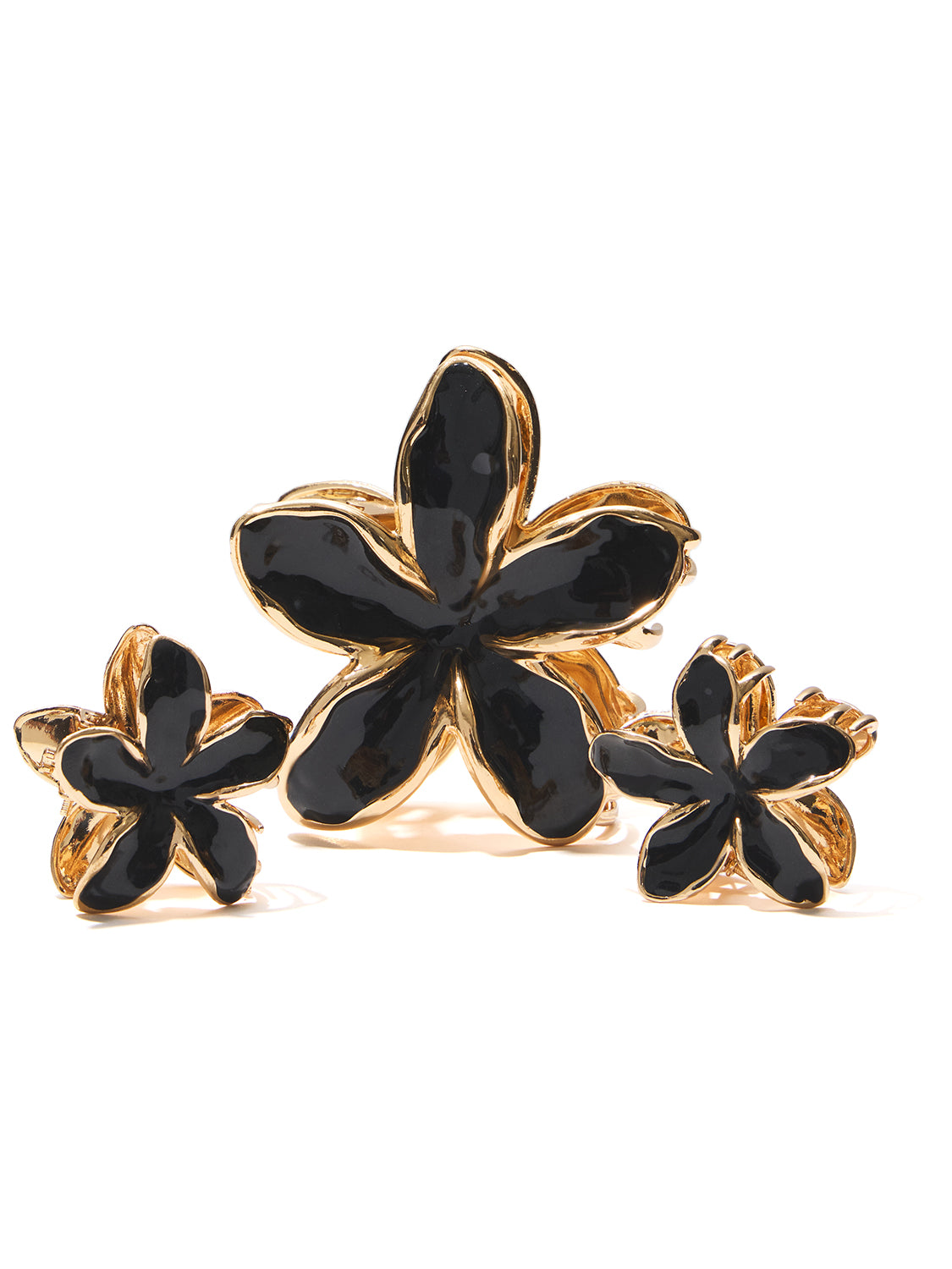 Set of 3 Metal Hibiscus Flower Hair Claws - Close-up of Floral Design - Suzy Shier