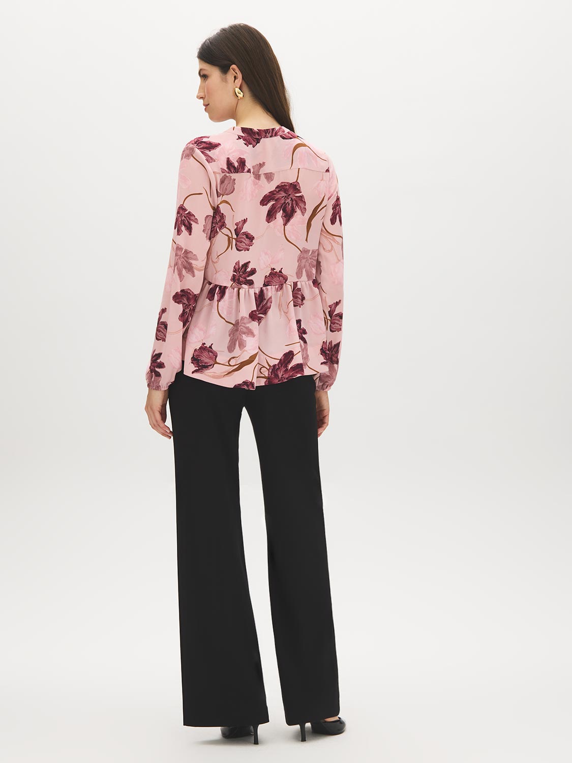 Dusty Pink Multi Chiffon Peplum Blouse - Back View - Suzy Shier
