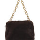 Brown Woven Faux Fur Bag with Gold Chain Handle - Close-up Faux Fur Texture - Le Chateau
