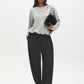 Grey Melange Crew Neck Hacci Top with Sequin Bow - Front View - Suzy Shier