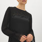 Black Lace Detail Chiffon and Satin-Like Blouse - Sleeve Detail - Suzy Shier