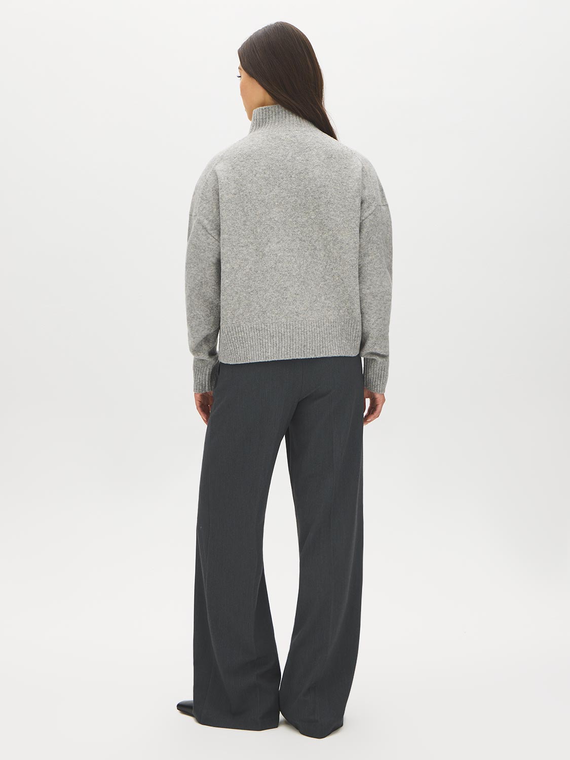 Space Grey Melange Mock Neck Knit Sweater - Back View - Suzy Shier