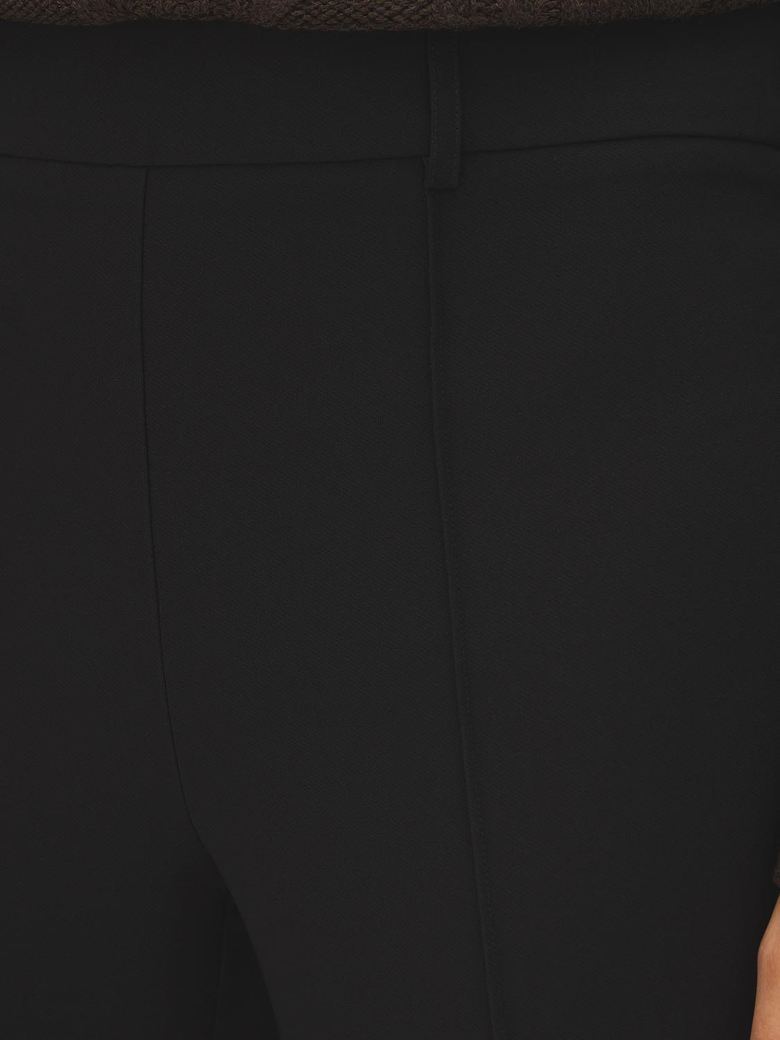 Black Pin Tuck Straight Leg Trousers - Close-up Fabric Detail - Suzy Shier