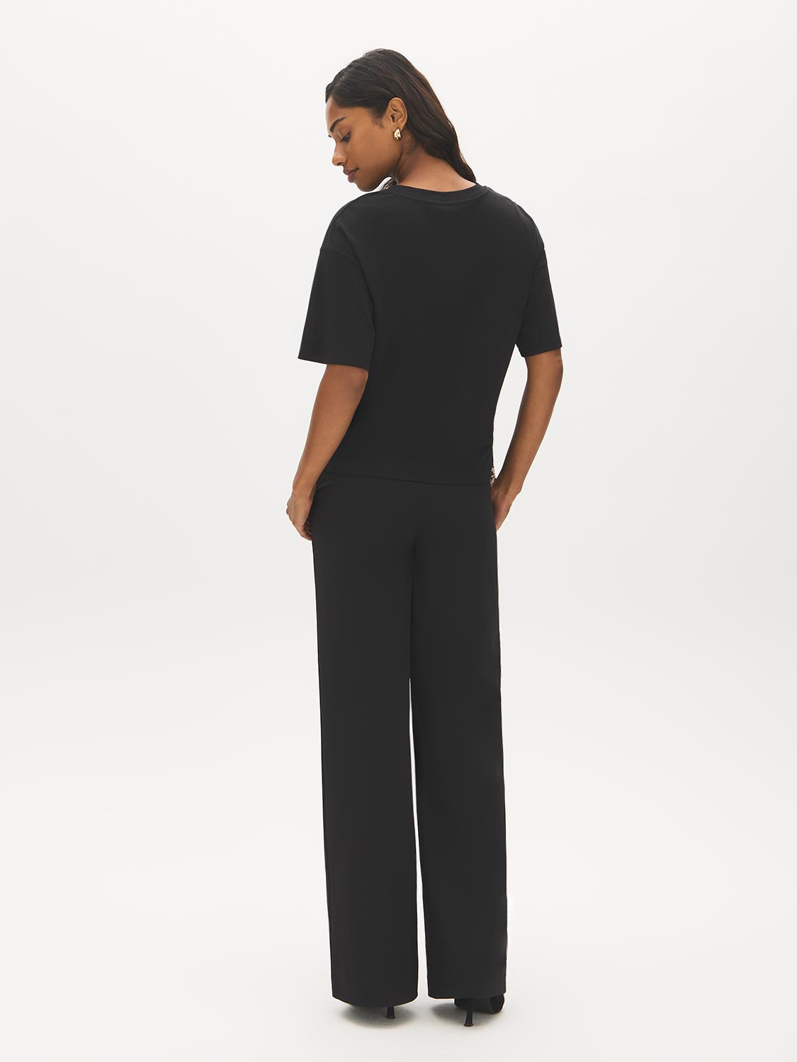 Jet Black Scarf Print Jersey Top - Back View - Suzy Shier