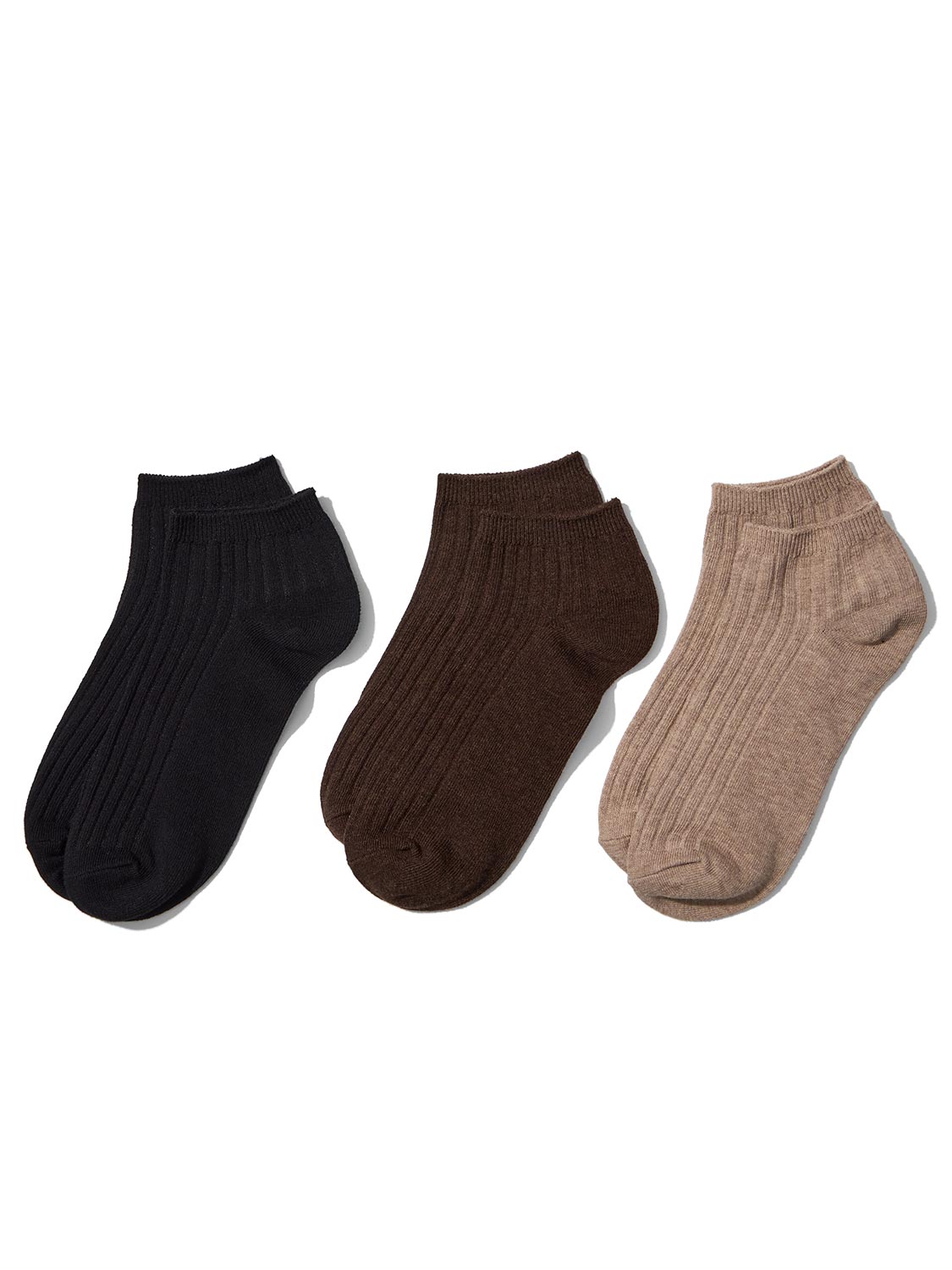 Multi 3-Pack Ribbed Ankle Knit Socks - Close-up View of Sock Colors and Ribbing - Suzy Shier