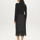 Black Faux Leather Midi Skirt with Lace Hem - Back View - Suzy Shier