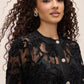 Black Chenille Soutache Lace Cardigan - Close-up Fabric Detail - Le Chateau