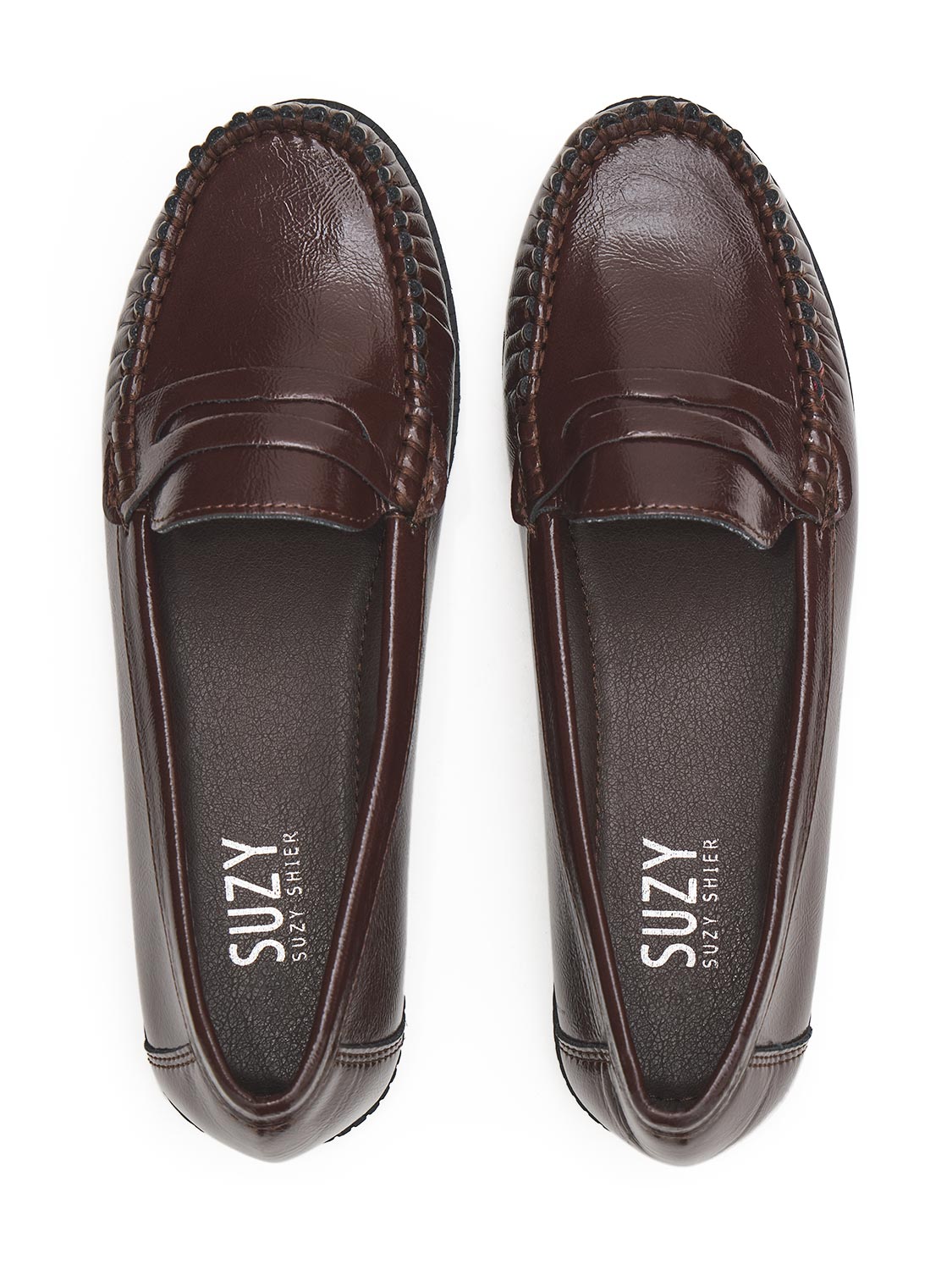 Black Faux Leather Penny Loafer - Top View - Suzy Shier