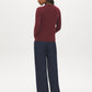 Merlot Snap Button Sleeve Knit Sweater - Woman Wearing Crew Neck Sweater with Sleeve Detail - Suzy Shier