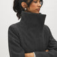 Dark Charcoal Melange Double Collar Mid-Length Coat with Belt - Side Profile View - Suzy Shier