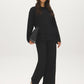 Black Crew Neck Hacci Top with Lace Trim - Side Profile View - Suzy Shier