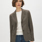Brown/Beige Yarn-Dye Blazer with Contrast Collar - Side Profile View - Suzy Shier