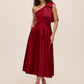 Lipstick Red Satin Pleated Skirt - Elegant Woven Fabric with Flowing Pleats - Le Chateau