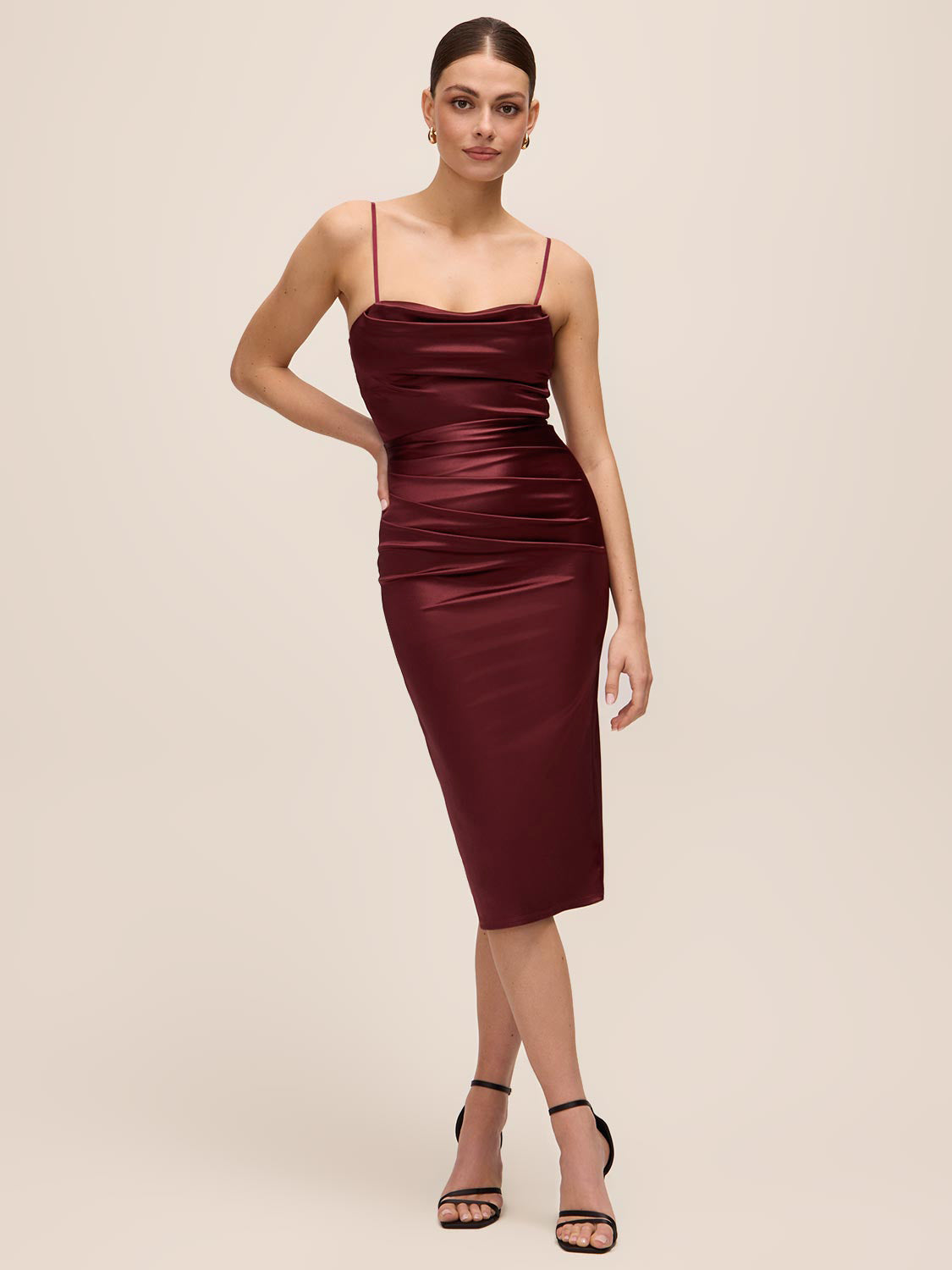 Cowl Neck Satin Midi Dress