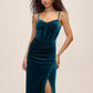 Teal Velour V-Neck Gown with Boning Detail - Side Profile View - Le Chateau