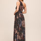 Dark Sapphire Bordeaux Floral One-Shoulder Gown - Back View - Le Chateau