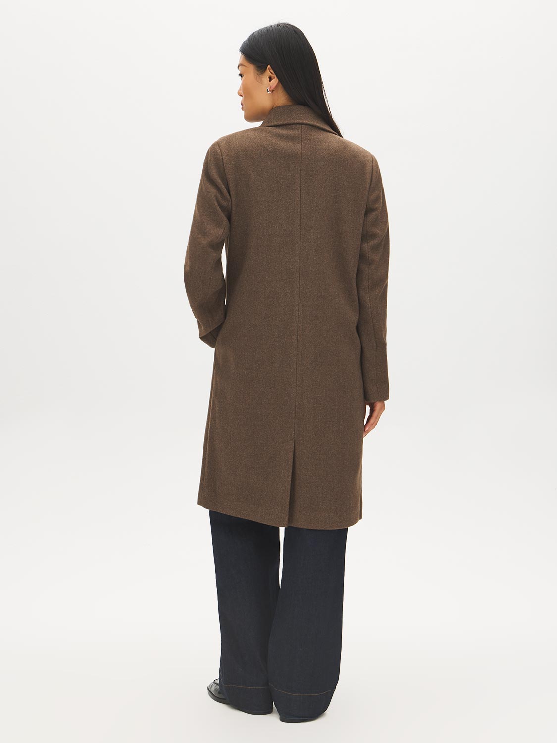 Latte Double-Breasted Faux Wool Coat - Back View - Suzy Shier