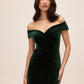 Dark Emerald Off-Shoulder Velour Mermaid Gown - Front View - Le Chateau