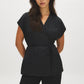 Black Kimono Wrap Blouse with Waist Tie - Woman Wearing Stylish Wrap Top - Suzy Shier