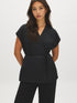 Black Kimono Wrap Blouse with Waist Tie - Woman Wearing Stylish Wrap Top - Suzy Shier