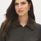 Dark Grey Knit Sweater Cardigan with Removable Fur Collar - Collar Detail - Suzy Shier