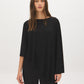 Jet Black Asymmetrical Knit Poncho Top - Woman Wearing Sweater-Cape Hybrid - Suzy Shier