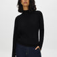 Black Mock Neck Sweater with Diamond Pattern - Woman Wearing Textured Knit Top - Suzy Shier
