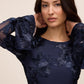 Midnight Blue Soutache on Mesh Pop-Over Mini Dress - Sleeve Detail - Le Chateau