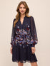 Dark Sapphire Border Floral Midi Dress with Puff Sleeves - Front View - Le Chateau