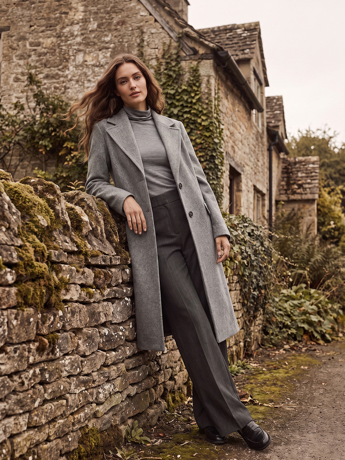 Mid Grey Melange Single-Breasted Faux Wool Coat - Side Profile View - Suzy Shier